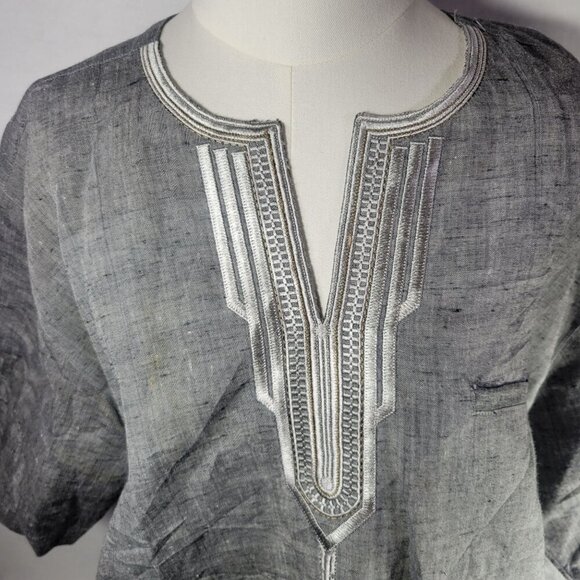 Umberto Valati Uomo Italia Women Gray Embroidered Linen Tunic Shirt Size XXL - Picture 4 of 10